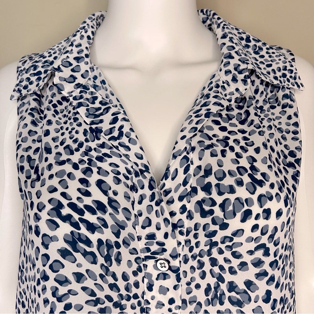 CAbi Blue and White Leopard Print Blouse